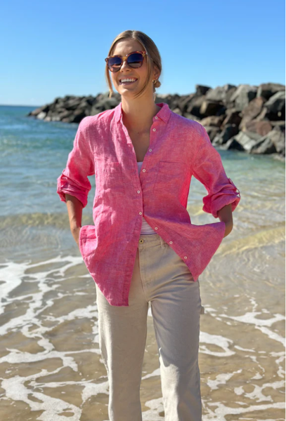 Boyfriend Linen Shirt  - Raspberry Chambray | The Hut