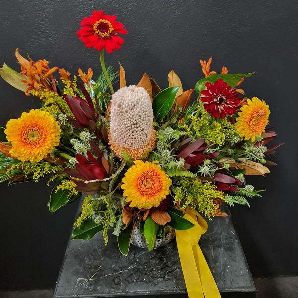 Medium Natives Arrangmenet in Ceramic Pot with Gerberas