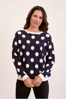 Cotton/ Cashmere LS Spot Sweater - Navy/Cream | Seesaw