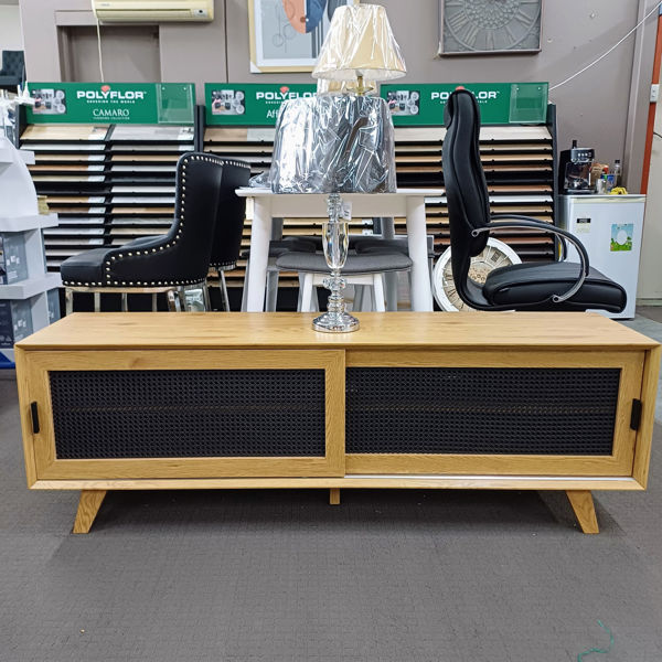 Lark Entertainment Unit- Sliding door | Black Rattan