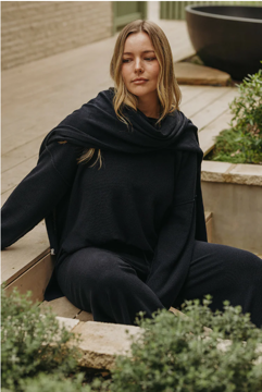 Winter Retreat Merino Cotton Wrap- Deep Ocean | Talamaya