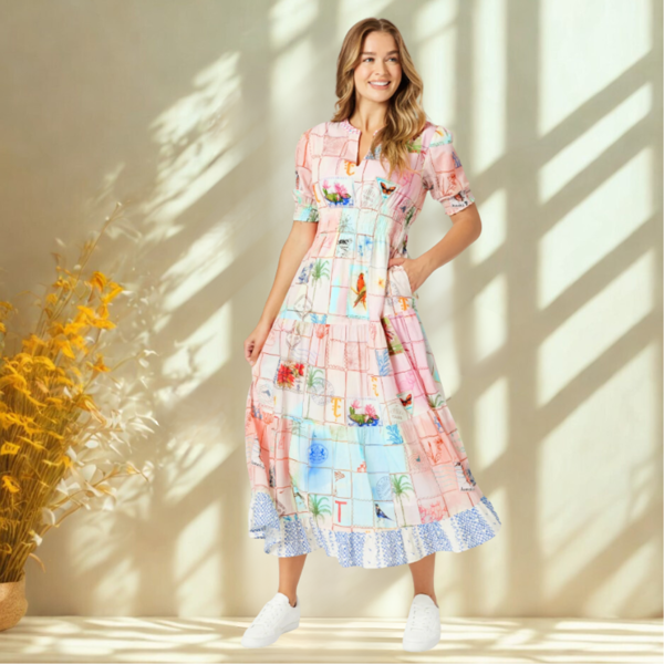 Capri Print Maxi Dress- Pastel Multi | Threadz