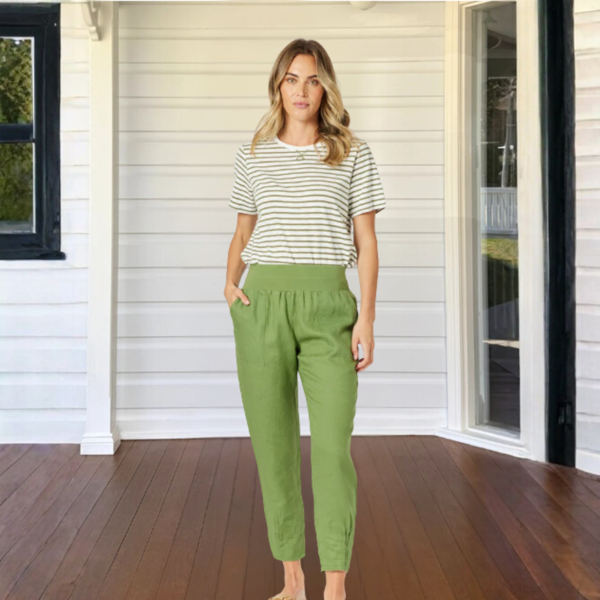 Sarah Linen Pleat Hem Pant - Basil | Gordon Smith