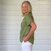 Tiffany Ruffle Linen Top - Basil | Gordon Smith
