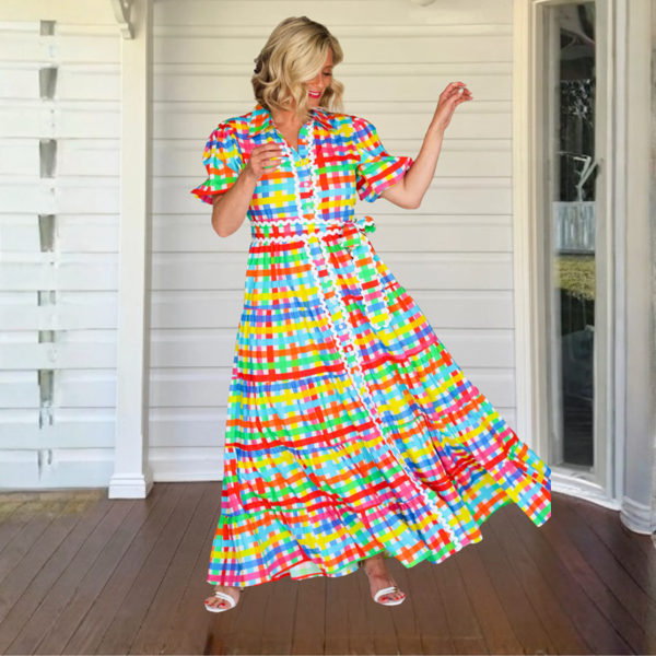 Alice Dress - Neon Gingham | Liv & Milly