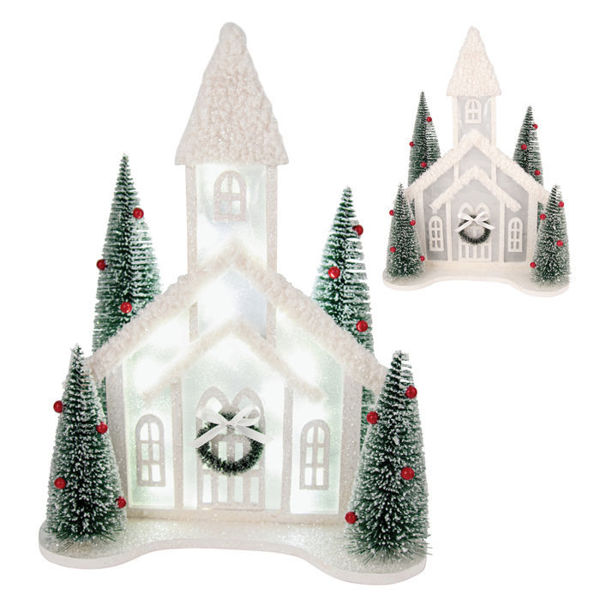 LED Church in Trees - Green/White MDF