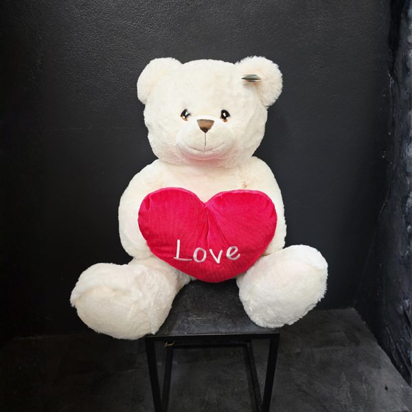 Harry Bear with Heart - 100cm Tall  | Cream Sitting