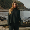 Harmony Merino Cotton Mock Neck Pullover - Pine | Talamaya