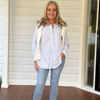 Tiffany Diamante Stripe Print Shirt - Blue/ White | Gordon Smith