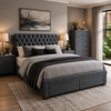 Byron Fabric Queen Bed Frame with End Draws | Grey