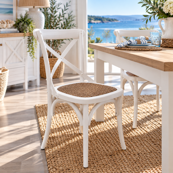 Cross Back Chair - Woven Seat | White/Natural